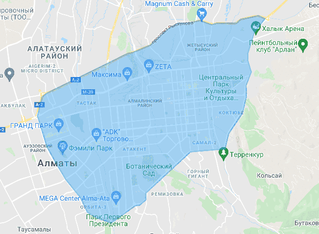 Карта доставки Алматы